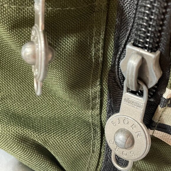 Retro Bjorn Borg Dark Green & Black Canvas Backpack With Striped Design and Pock - Picture 8 of 14